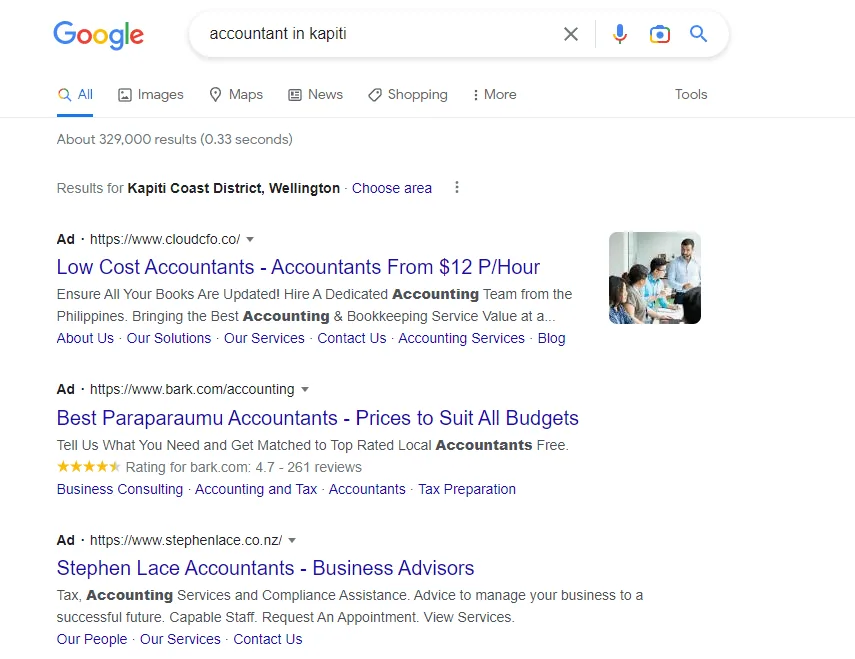 accountants in kapiti google ads