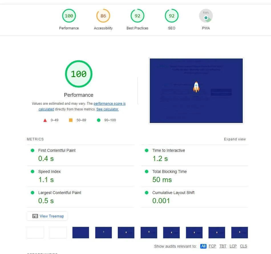 lighthouse score core web vitals