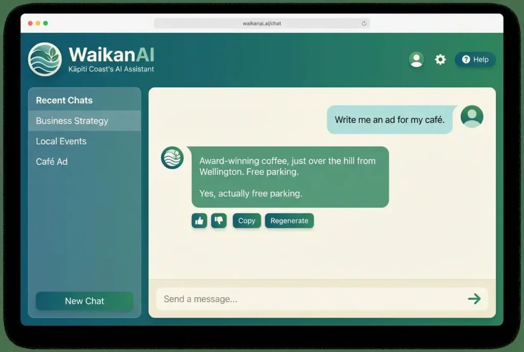 waikaneAI local search engine interface kapiti coast